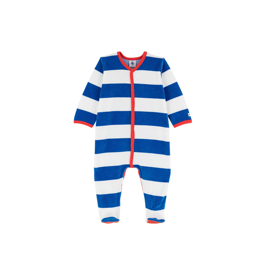 Velour Front Snap Striped Footie