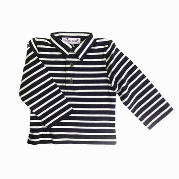 Long Sleeve Striped Polo / Navy